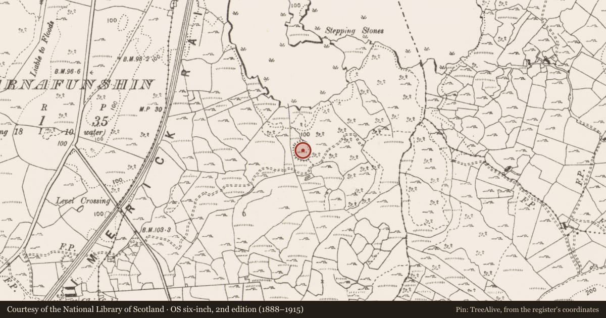 Ordnance Survey six-inch map, 2nd edition (1888–1915) covering the location of Enclosure, Ballyogan, County Clare, with a pin at the register's coordinates
