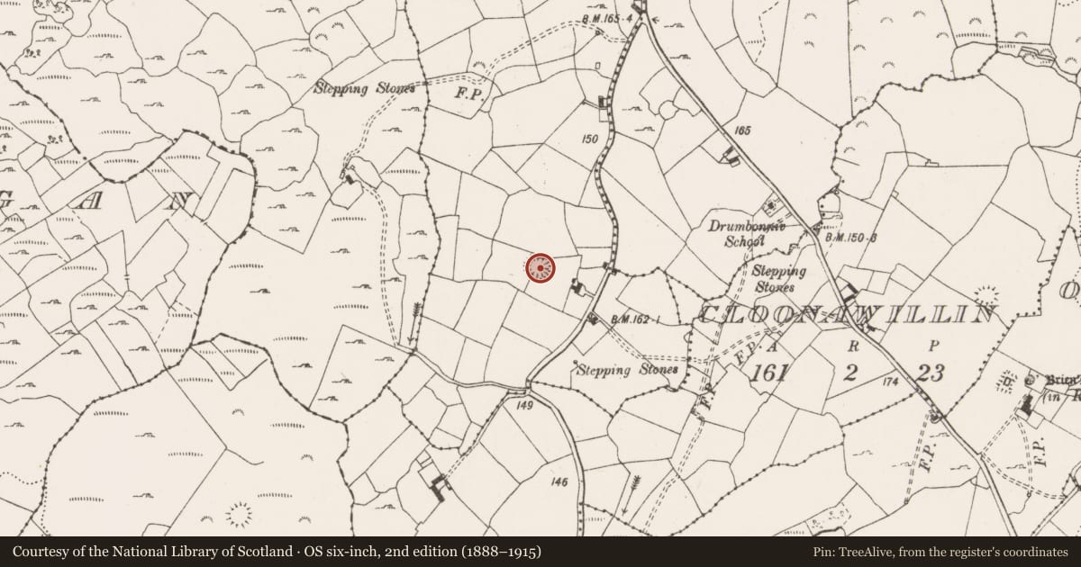Ordnance Survey six-inch map, 2nd edition (1888–1915) covering the location of Ringfort - rath, Ballyscanlan, County Clare, with a pin at the register's coordinates