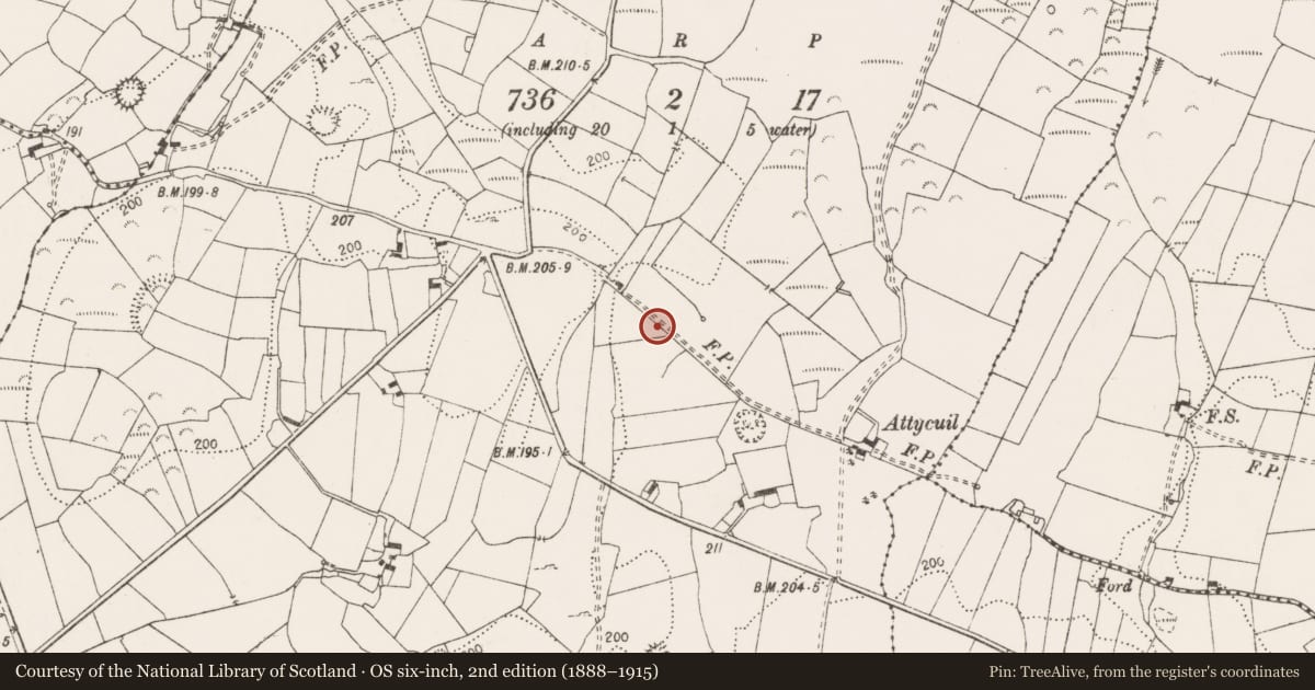 Ordnance Survey six-inch map, 2nd edition (1888–1915) covering the location of Ringfort - rath, Rathclooney, County Clare, with a pin at the register's coordinates