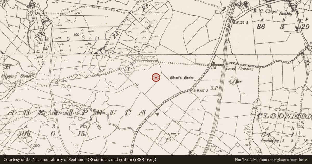 Ordnance Survey six-inch map, 2nd edition (1888–1915) covering the location of Burnt mound, Caheraphuca, County Clare, with a pin at the register's coordinates