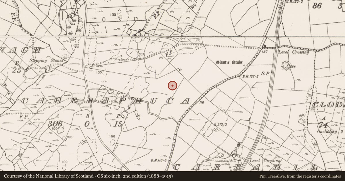 Ordnance Survey six-inch map, 2nd edition (1888–1915) covering the location of Excavation - miscellaneous, Caheraphuca, County Clare, with a pin at the register's coordinates