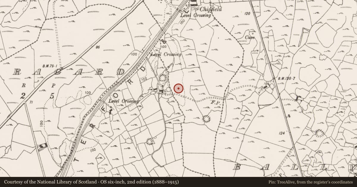 Ordnance Survey six-inch map, 2nd edition (1888–1915) covering the location of Burnt mound, Bearnafunshin, County Clare, with a pin at the register's coordinates