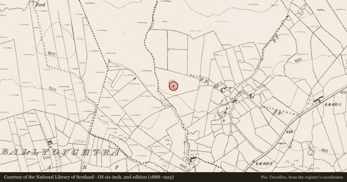 Ordnance Survey six-inch map, 2nd edition (1888–1915) covering the location of Enclosure, Uggoon Upper, County Clare, with a pin at the register's coordinates