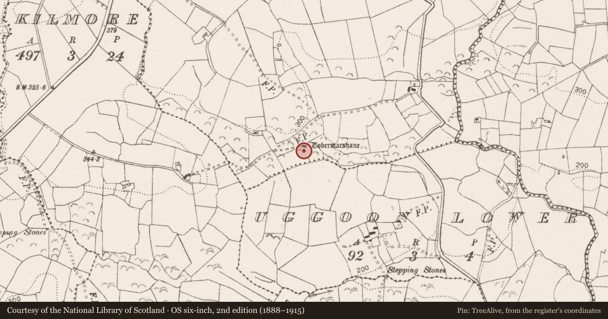 Ordnance Survey six-inch map, 2nd edition (1888–1915) covering the location of Ritual site - holy well, Uggoon Upper, County Clare, with a pin at the register's coordinates