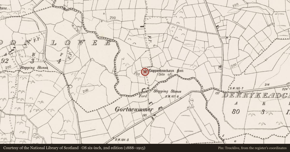Ordnance Survey six-inch map, 2nd edition (1888–1915) covering the location of Ringfort - rath, Glendree, County Clare, with a pin at the register's coordinates