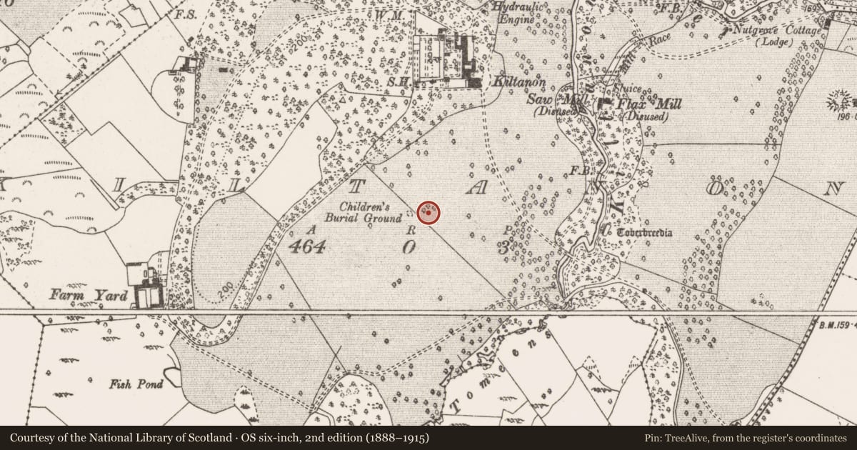Ordnance Survey six-inch map, 2nd edition (1888–1915) covering the location of Megalithic structure, Kiltanon, County Clare, with a pin at the register's coordinates