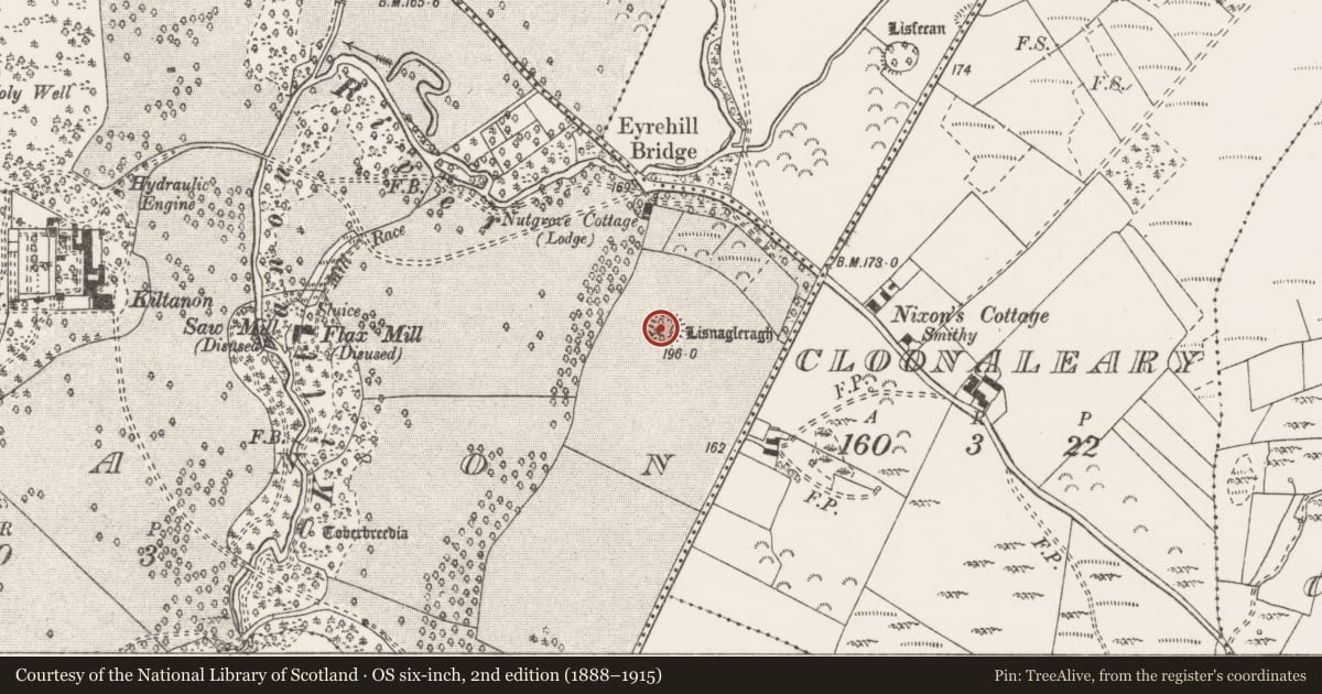 Ordnance Survey six-inch map, 2nd edition (1888–1915) covering the location of Ringfort - rath, Kiltanon, County Clare, with a pin at the register's coordinates