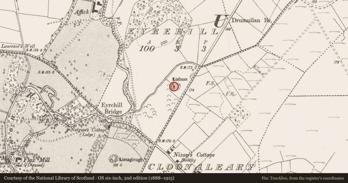 Ordnance Survey six-inch map, 2nd edition (1888–1915) covering the location of Ringfort - rath, Eyrehill, County Clare, with a pin at the register's coordinates