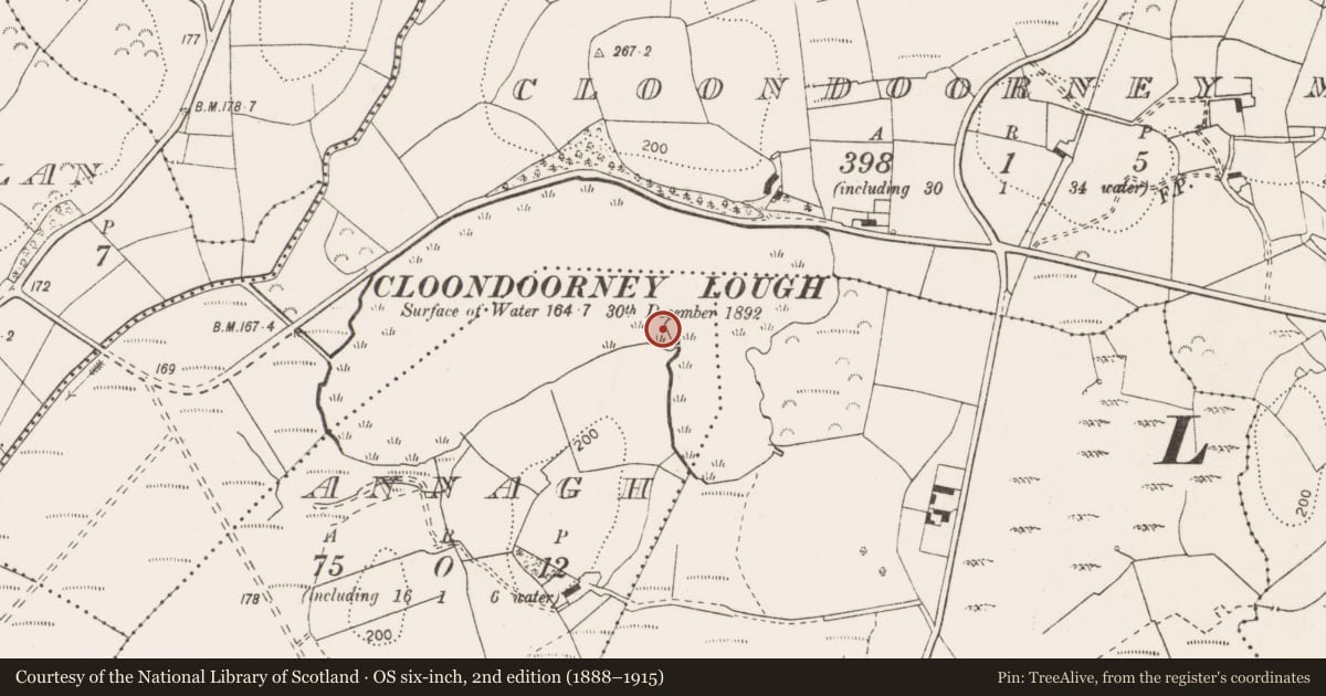 Ordnance Survey six-inch map, 2nd edition (1888–1915) covering the location of Enclosure, Annagh, County Clare, with a pin at the register's coordinates