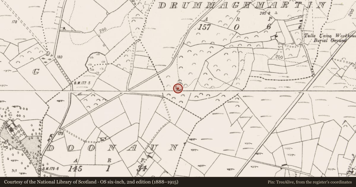 Ordnance Survey six-inch map, 2nd edition (1888–1915) covering the location of Ringfort - rath, Drummaghmartin, County Clare, with a pin at the register's coordinates