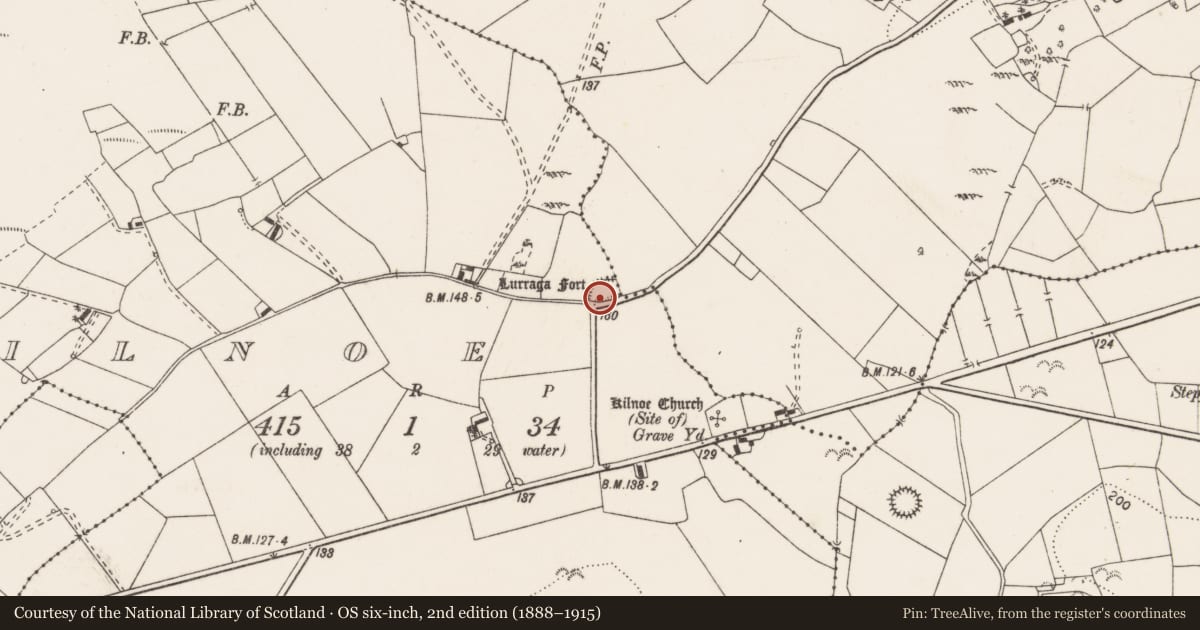 Ordnance Survey six-inch map, 2nd edition (1888–1915) covering the location of Ringfort - rath, Clonmoher, Kilnoe, County Clare, with a pin at the register's coordinates