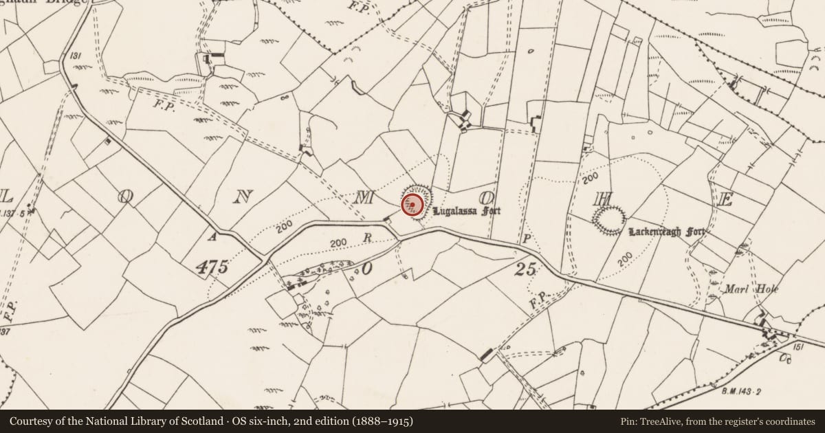 Ordnance Survey six-inch map, 2nd edition (1888–1915) covering the location of Ringfort - rath, Clonmoher, County Clare, with a pin at the register's coordinates