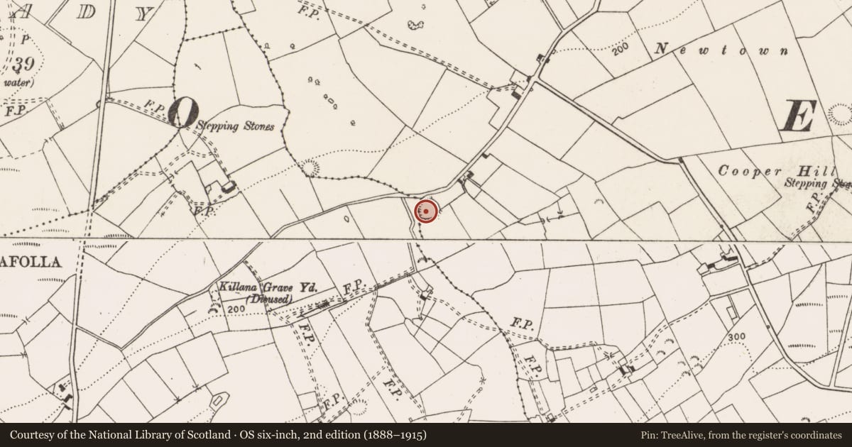 Ordnance Survey six-inch map, 2nd edition (1888–1915) covering the location of Enclosure, Caherhurly, County Clare, with a pin at the register's coordinates
