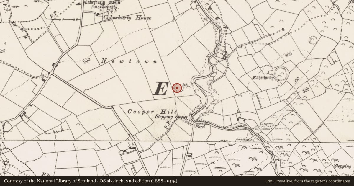 Ordnance Survey six-inch map, 2nd edition (1888–1915) covering the location of Enclosure, Caherhurly, County Clare, with a pin at the register's coordinates