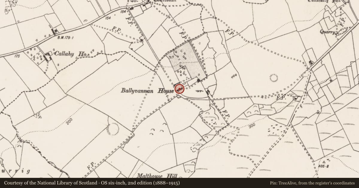 Ordnance Survey six-inch map, 2nd edition (1888–1915) covering the location of House - 16th/17th century, Ballyvannan, County Clare, with a pin at the register's coordinates