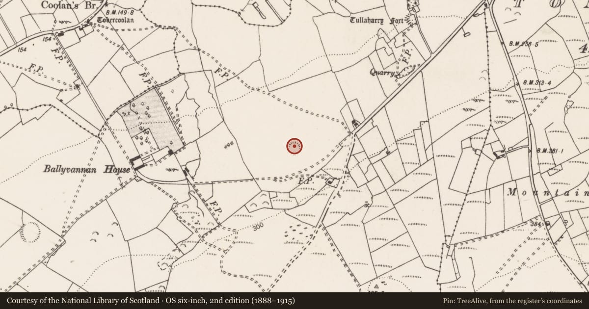 Ordnance Survey six-inch map, 2nd edition (1888–1915) covering the location of Enclosure, Ballyvannan, County Clare, with a pin at the register's coordinates