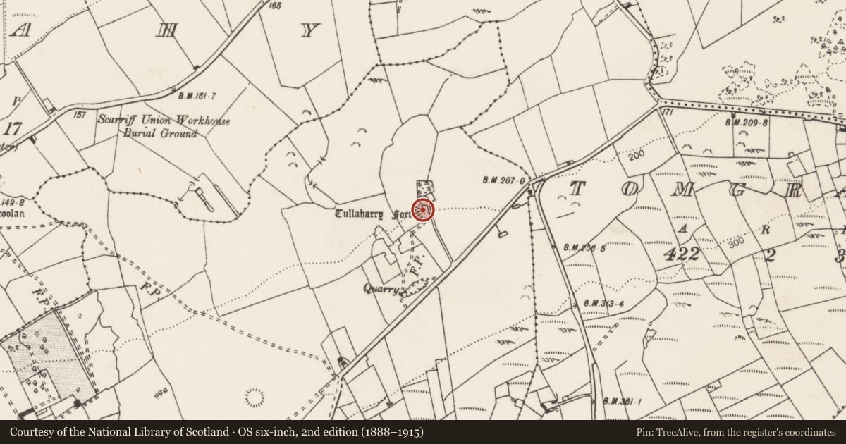 Ordnance Survey six-inch map, 2nd edition (1888–1915) covering the location of Enclosure, Ballyvannan, County Clare, with a pin at the register's coordinates