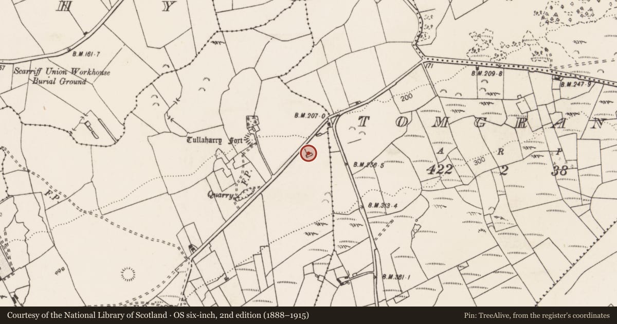 Ordnance Survey six-inch map, 2nd edition (1888–1915) covering the location of Quarry, Ballyvannan, County Clare, with a pin at the register's coordinates