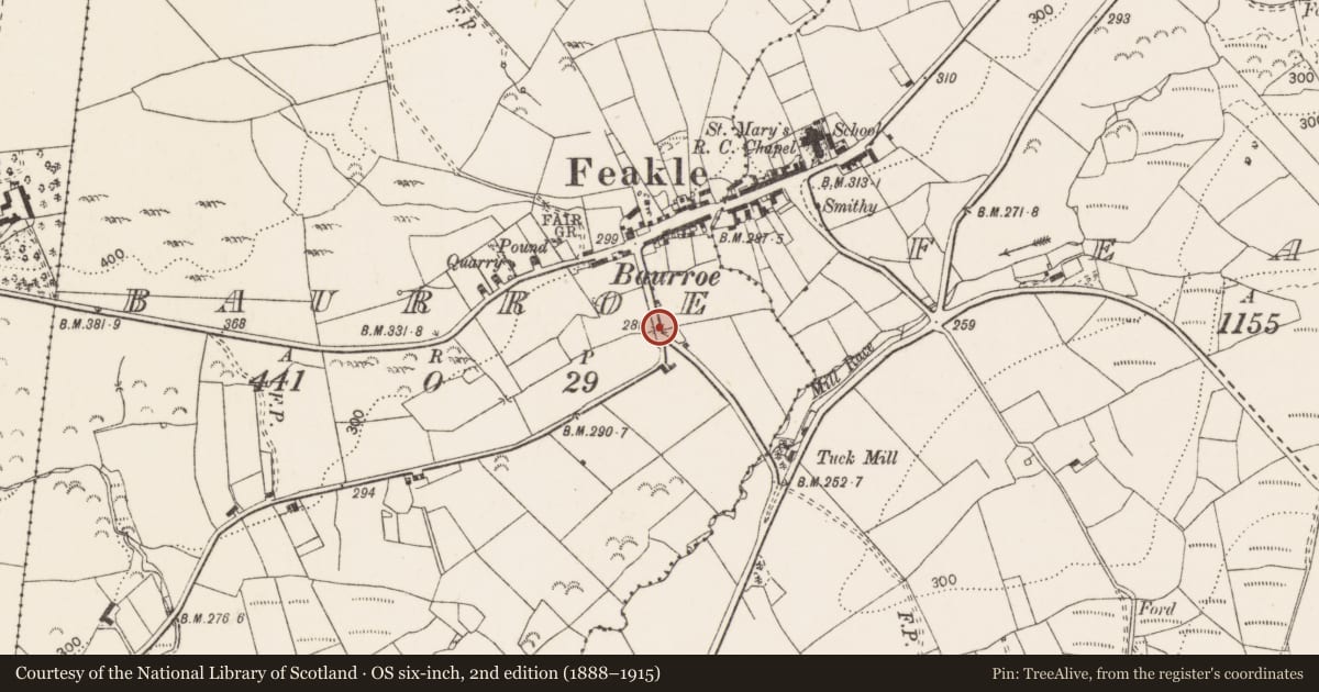 Ordnance Survey six-inch map, 2nd edition (1888–1915) covering the location of Architectural fragment, Baurroe, County Clare, with a pin at the register's coordinates