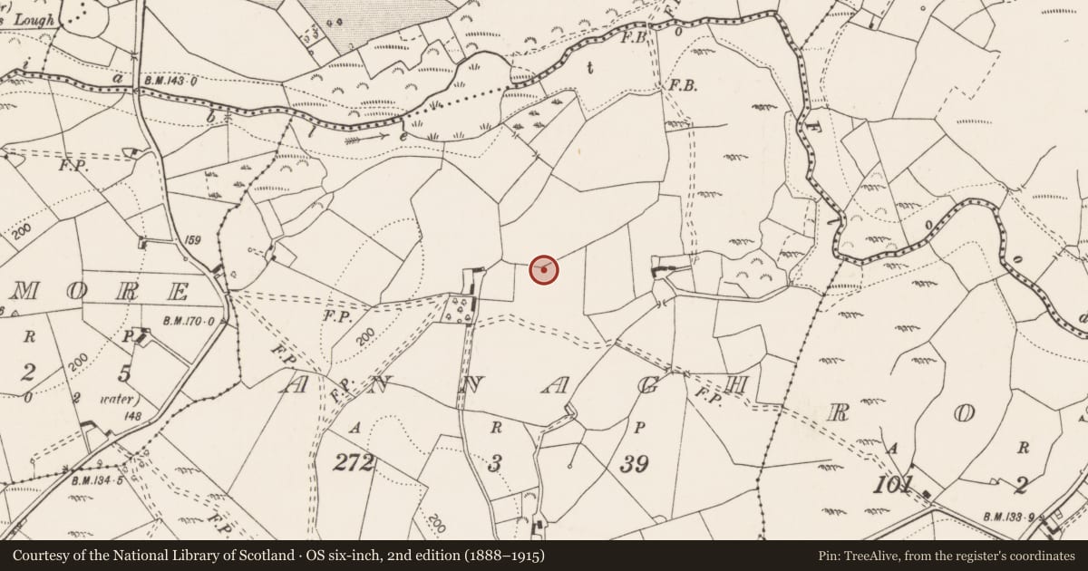 Ordnance Survey six-inch map, 2nd edition (1888–1915) covering the location of Mass-rock, Annagh, County Clare, with a pin at the register's coordinates