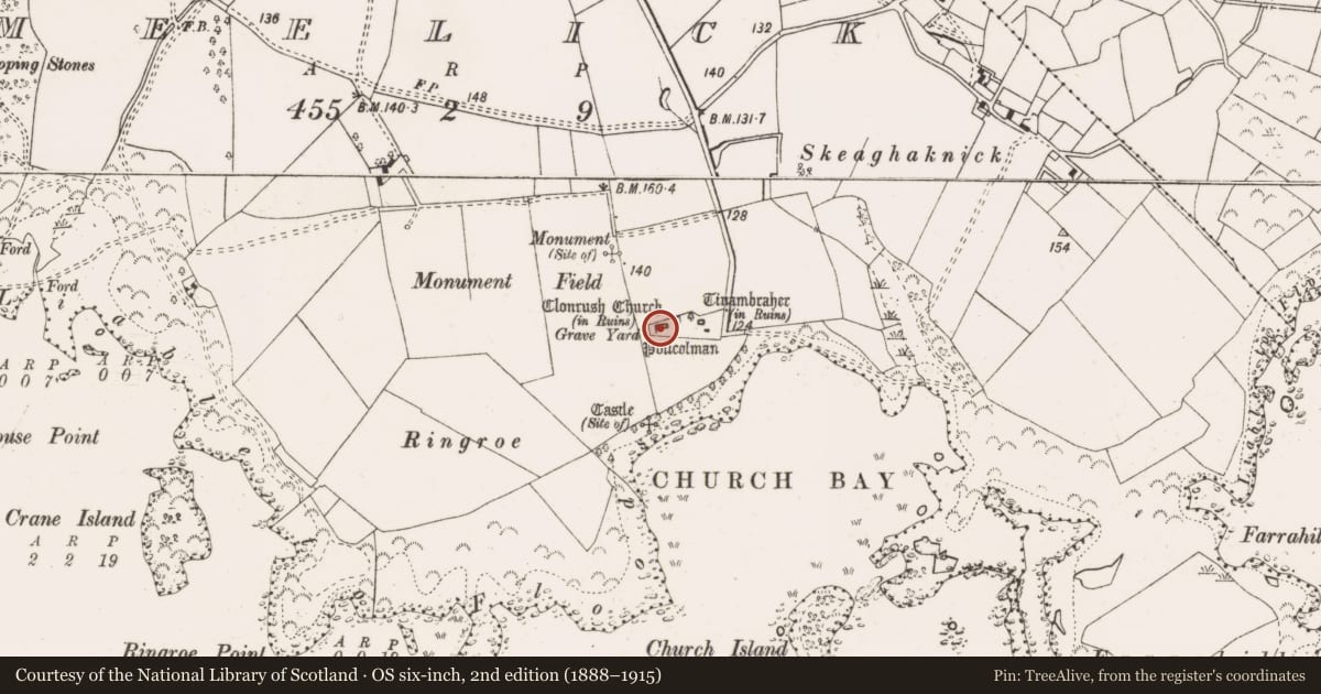 Ordnance Survey six-inch map, 2nd edition (1888–1915) covering the location of Gateway, Meelick, County Clare, with a pin at the register's coordinates