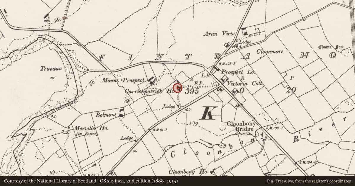 Ordnance Survey six-inch map, 2nd edition (1888–1915) covering the location of House - 18th/19th century, Fintra More, County Clare, with a pin at the register's coordinates