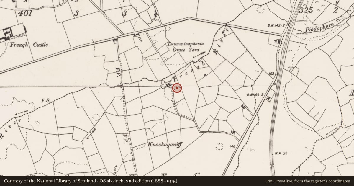 Ordnance Survey six-inch map, 2nd edition (1888–1915) covering the location of Enclosure, Fintra Beg, County Clare, with a pin at the register's coordinates