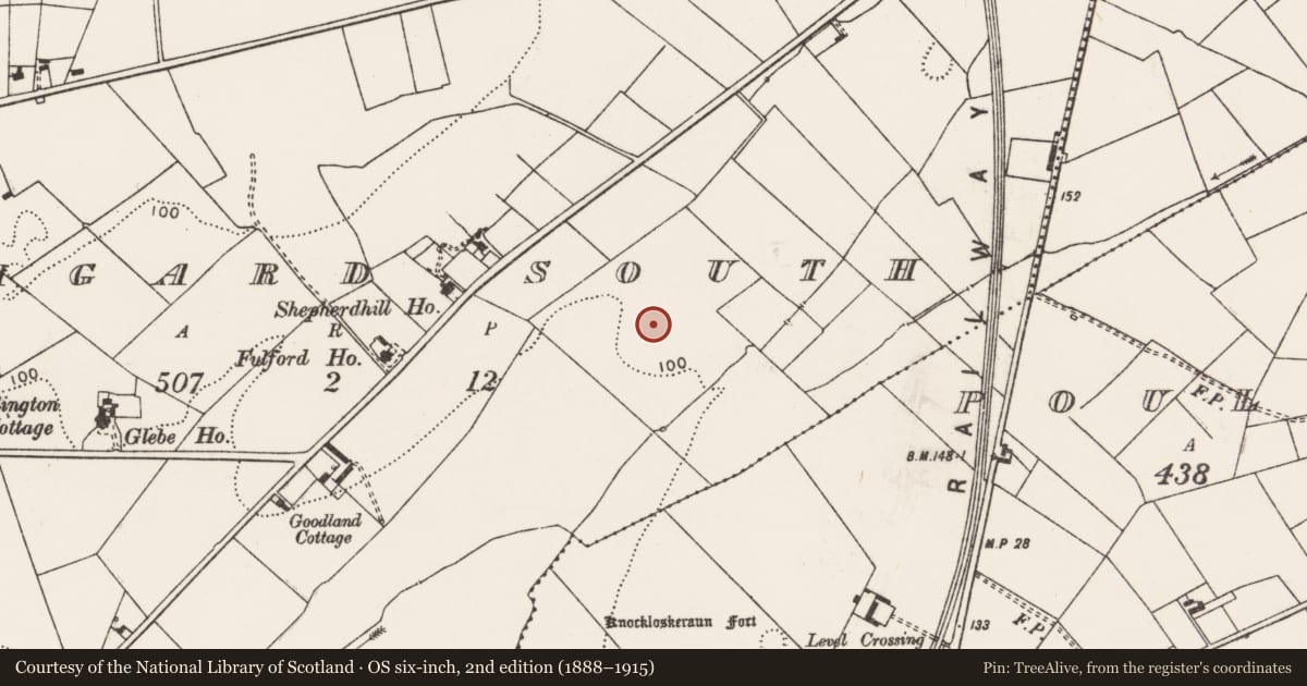 Ordnance Survey six-inch map, 2nd edition (1888–1915) covering the location of Standing stone, Leagard South, County Clare, with a pin at the register's coordinates