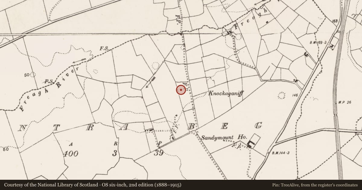 Ordnance Survey six-inch map, 2nd edition (1888–1915) covering the location of Burnt mound, Fintra Beg, County Clare, with a pin at the register's coordinates