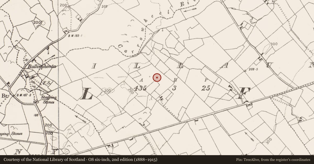 Ordnance Survey six-inch map, 2nd edition (1888–1915) covering the location of Hut site, Illaun, County Clare, with a pin at the register's coordinates