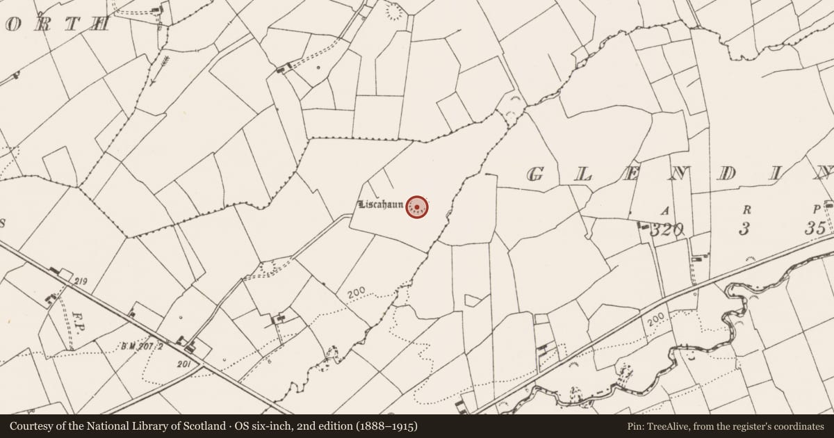Ordnance Survey six-inch map, 2nd edition (1888–1915) covering the location of Ringfort - rath, Poulawillin, County Clare, with a pin at the register's coordinates