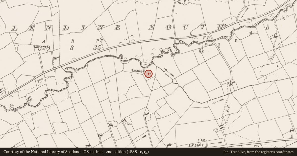 Ordnance Survey six-inch map, 2nd edition (1888–1915) covering the location of Ringfort - rath, Knockloskeraun, County Clare, with a pin at the register's coordinates
