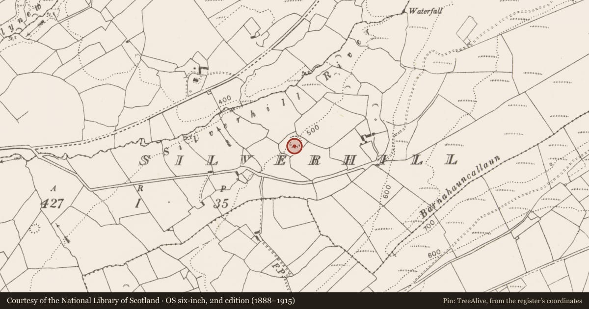 Ordnance Survey six-inch map, 2nd edition (1888–1915) covering the location of Earthwork, Silverhill, County Clare, with a pin at the register's coordinates