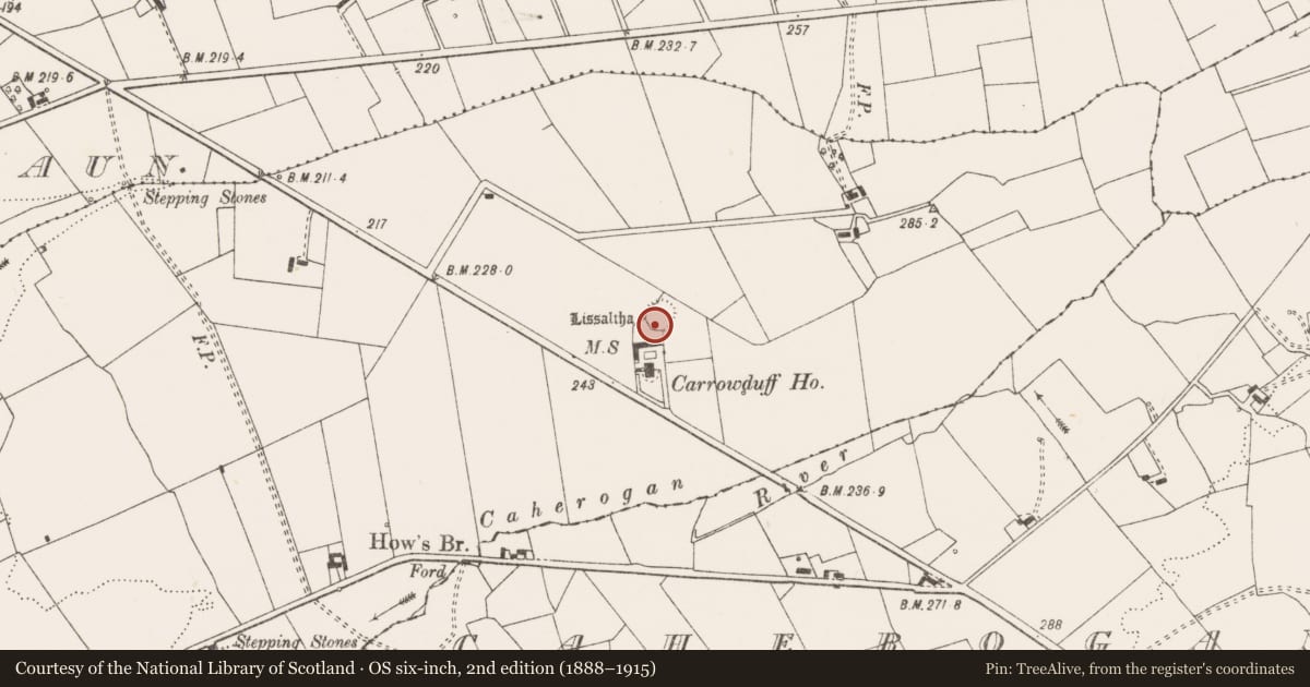 Ordnance Survey six-inch map, 2nd edition (1888–1915) covering the location of Ringfort - rath, Carrowduff, County Clare, with a pin at the register's coordinates
