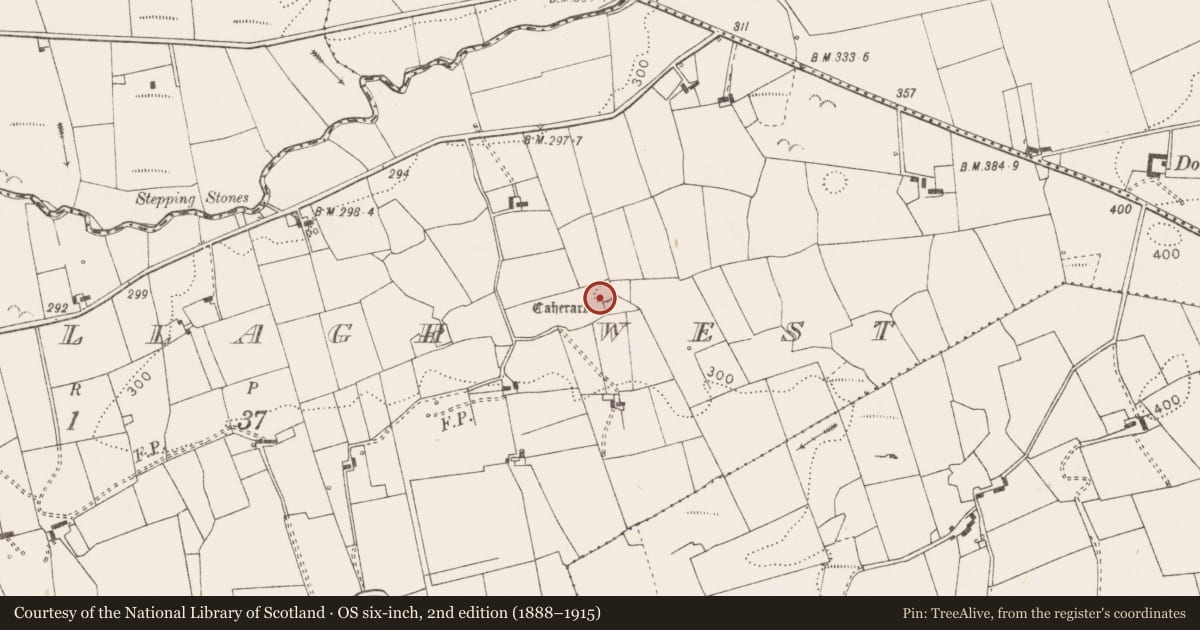 Ordnance Survey six-inch map, 2nd edition (1888–1915) covering the location of Ringfort - cashel, Doonsallagh West, County Clare, with a pin at the register's coordinates
