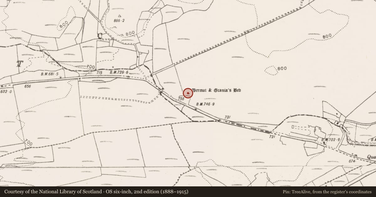 Ordnance Survey six-inch map, 2nd edition (1888–1915) covering the location of Megalithic tomb - wedge tomb, Knockalassa, County Clare, with a pin at the register's coordinates