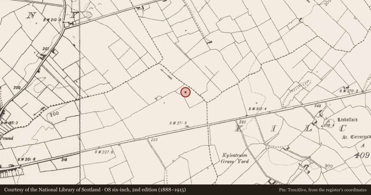 Ordnance Survey six-inch map, 2nd edition (1888–1915) covering the location of Ringfort - rath, Leagard North, County Clare, with a pin at the register's coordinates