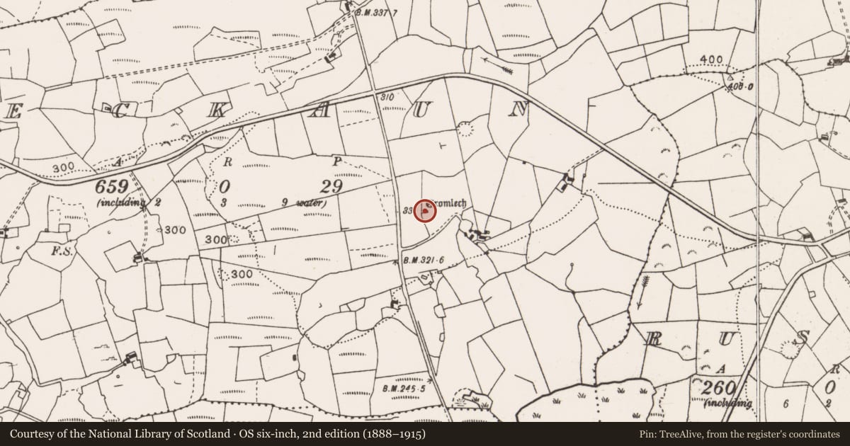 Ordnance Survey six-inch map, 2nd edition (1888–1915) covering the location of Megalithic tomb - wedge tomb, Leckaun, County Clare, with a pin at the register's coordinates