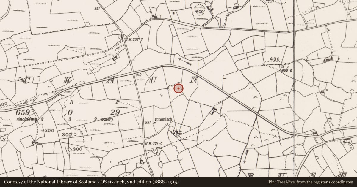 Ordnance Survey six-inch map, 2nd edition (1888–1915) covering the location of Hut site, Leckaun, County Clare, with a pin at the register's coordinates