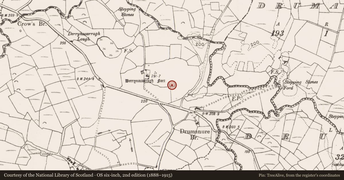 Ordnance Survey six-inch map, 2nd edition (1888–1915) covering the location of Ringfort - rath, Cloontabonniv, County Clare, with a pin at the register's coordinates