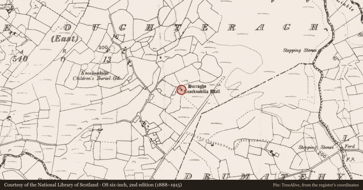 Ordnance Survey six-inch map, 2nd edition (1888–1915) covering the location of Ritual site - holy well, Formoyle Oughteragh (East), County Clare, with a pin at the register's coordinates