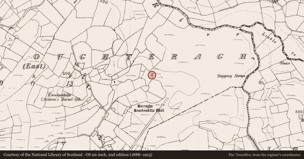 Ordnance Survey six-inch map, 2nd edition (1888–1915) covering the location of Enclosure, Formoyle Oughteragh (East), County Clare, with a pin at the register's coordinates