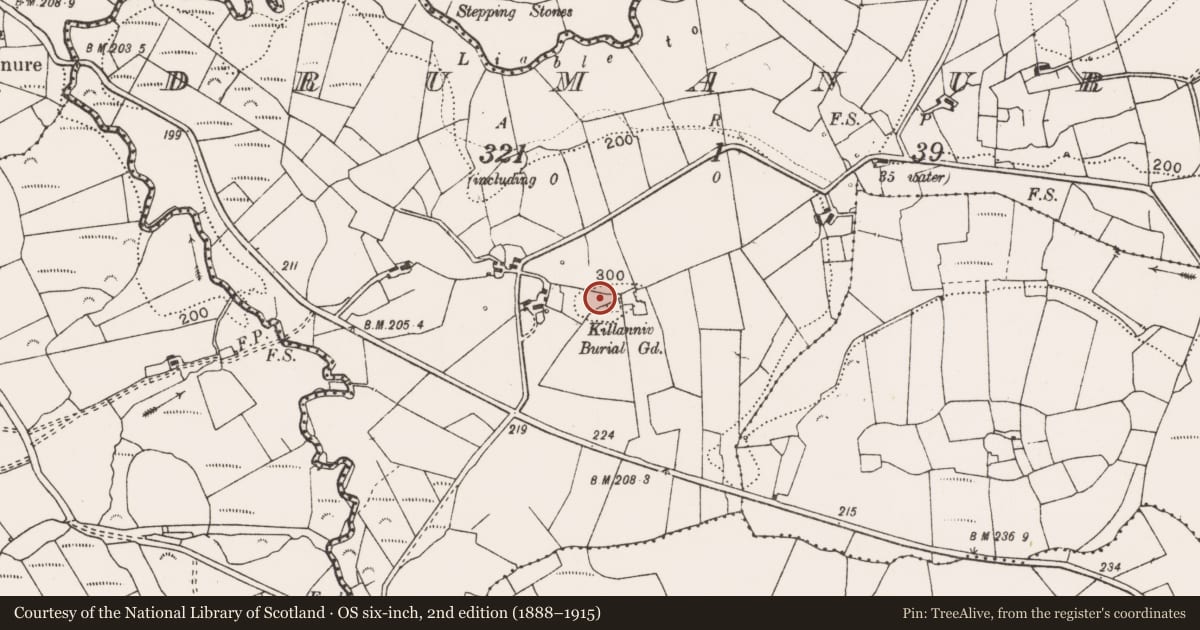 Ordnance Survey six-inch map, 2nd edition (1888–1915) covering the location of Enclosure, Drumanure, County Clare, with a pin at the register's coordinates