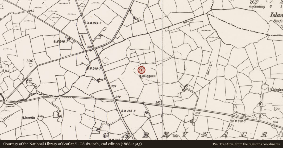 Ordnance Survey six-inch map, 2nd edition (1888–1915) covering the location of Ringfort - rath, Garrynagry, County Clare, with a pin at the register's coordinates
