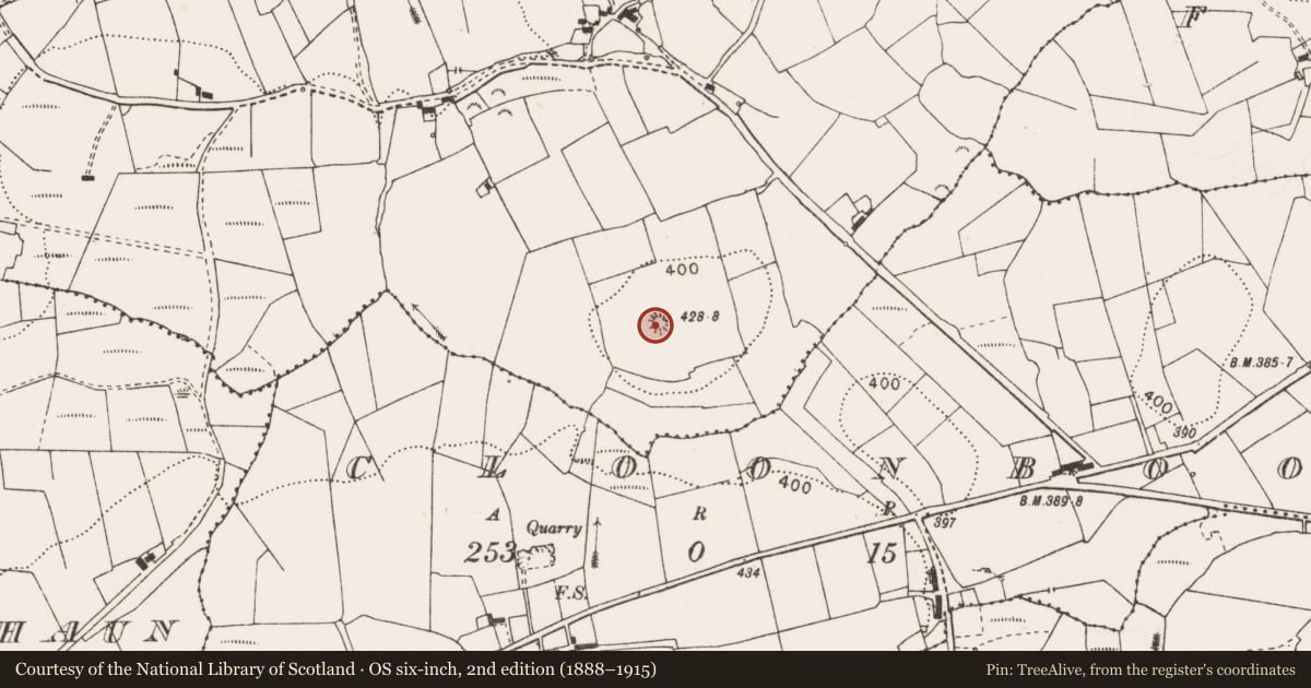 Ordnance Survey six-inch map, 2nd edition (1888–1915) covering the location of Ringfort - rath, Cloontabonniv, County Clare, with a pin at the register's coordinates