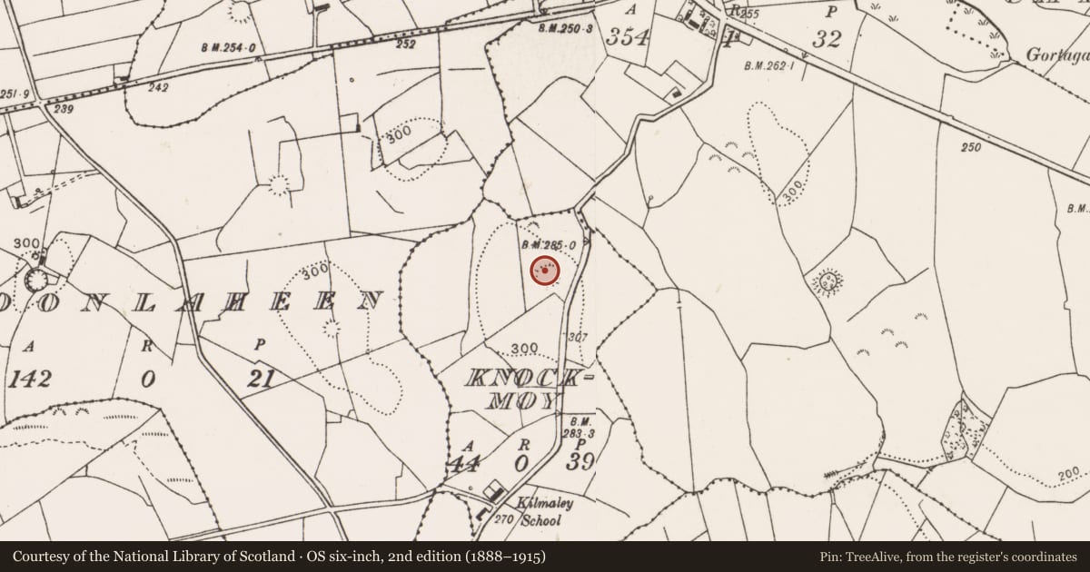 Ordnance Survey six-inch map, 2nd edition (1888–1915) covering the location of Ringfort - rath, Knockmoy, County Clare, with a pin at the register's coordinates