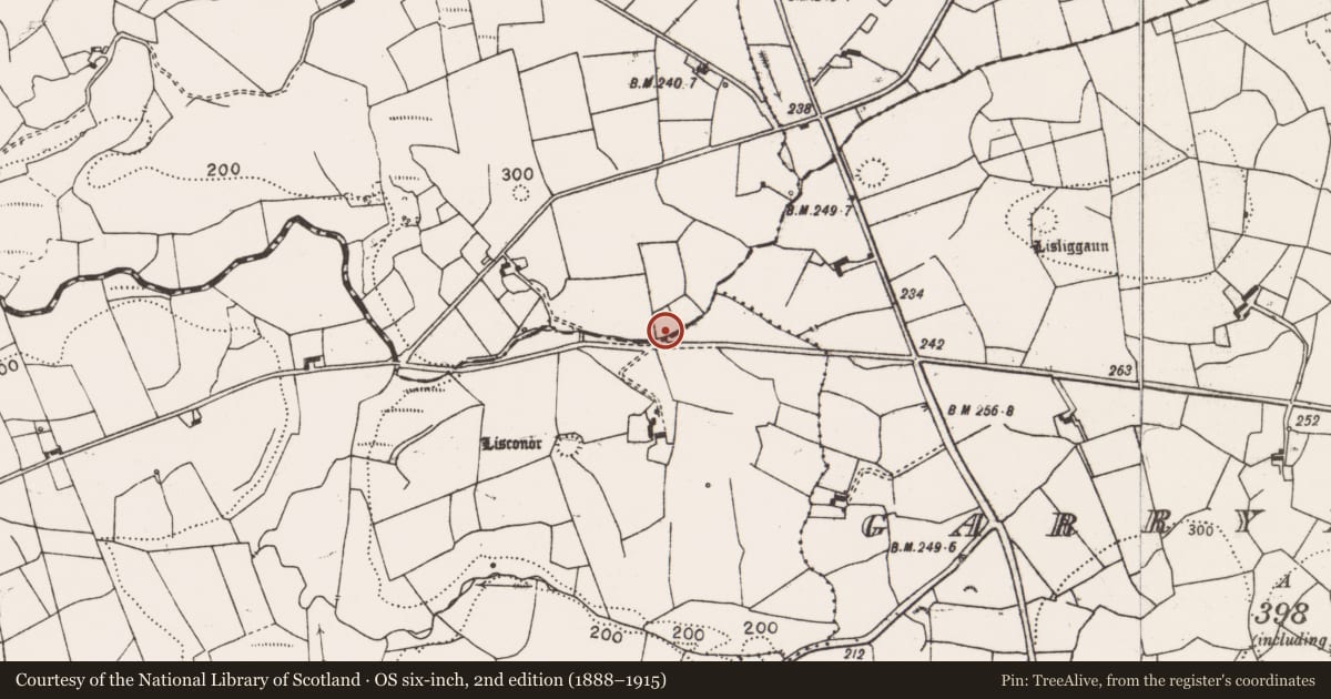 Ordnance Survey six-inch map, 2nd edition (1888–1915) covering the location of Mill - unclassified, Cloongowna, County Clare, with a pin at the register's coordinates