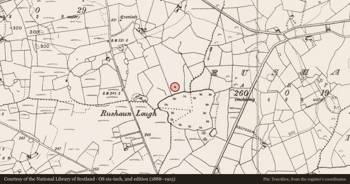 Ordnance Survey six-inch map, 2nd edition (1888–1915) covering the location of Enclosure, Leckaun, County Clare, with a pin at the register's coordinates