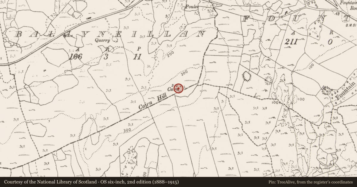 Ordnance Survey six-inch map, 2nd edition (1888–1915) covering the location of Cairn - unclassified, Ballyneillan, Bushypark, County Clare, with a pin at the register's coordinates