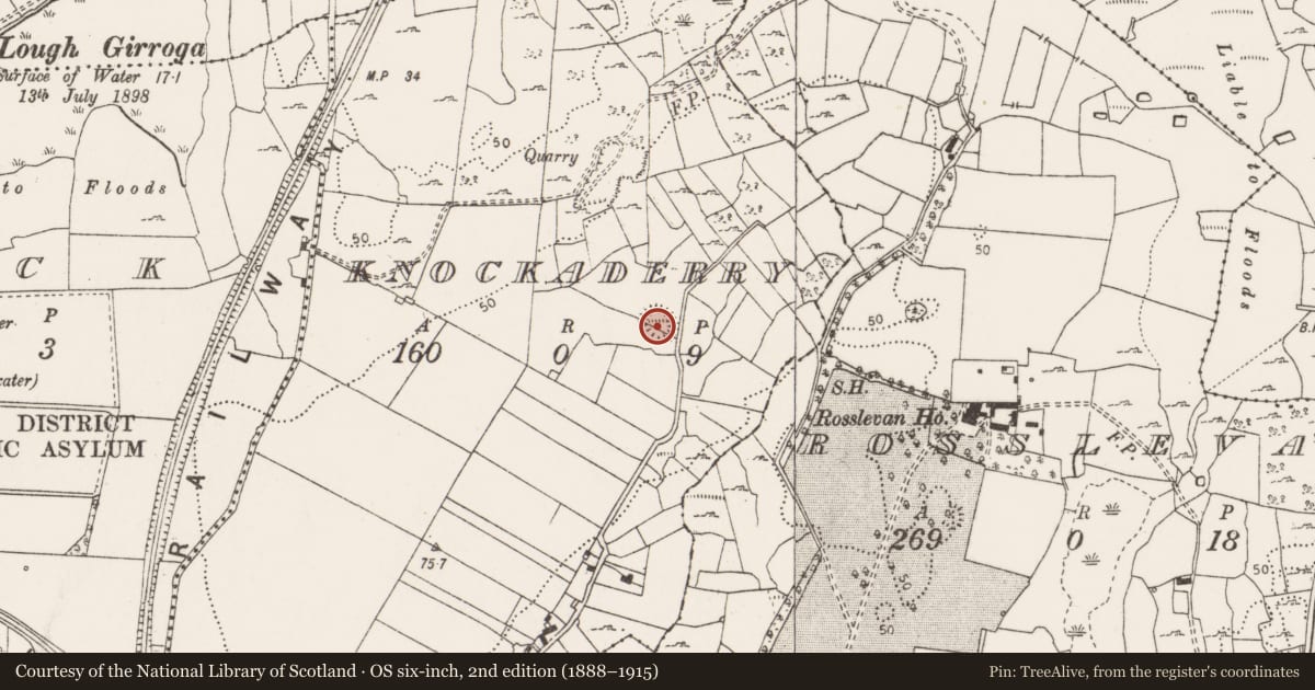 Ordnance Survey six-inch map, 2nd edition (1888–1915) covering the location of Ringfort - cashel, Knockaderry, County Clare, with a pin at the register's coordinates